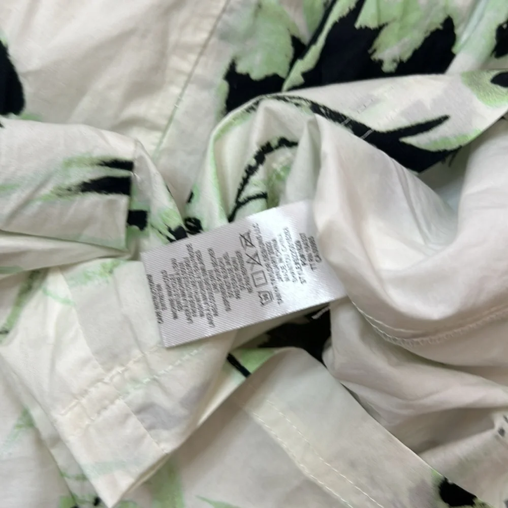 Tanya Taylor Mini Stevie Romper XS Green & Black Flowers on White Cotton Elastic
